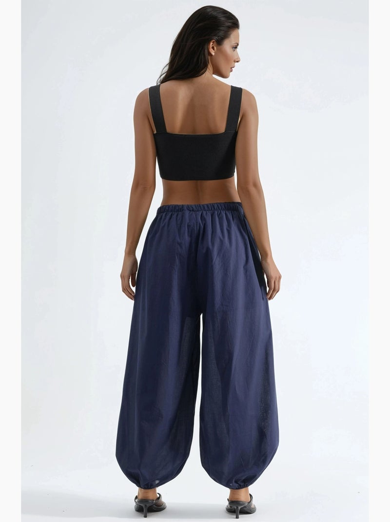 Ballonbroek met elastische taille busem Marineblauw - Kiabi