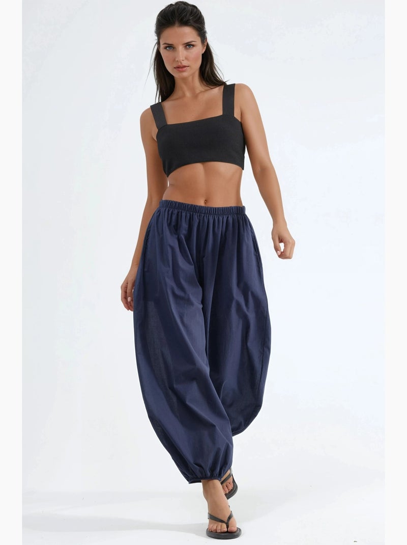 Ballonbroek met elastische taille busem Marineblauw - Kiabi