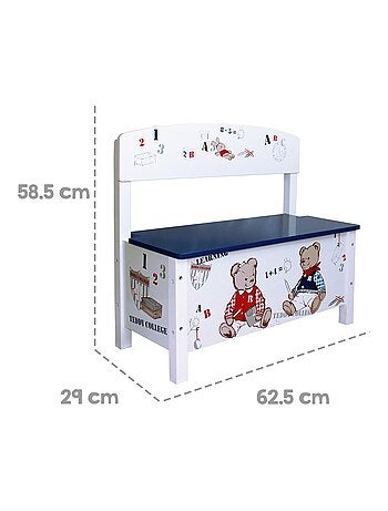 Banc-coffre à jouets en bois motif ourson 'Teddy College' ROBA