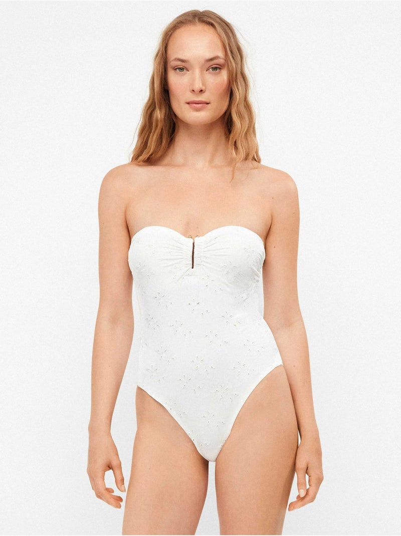 Bandeau badpak geborduurde stof Wit - Kiabi