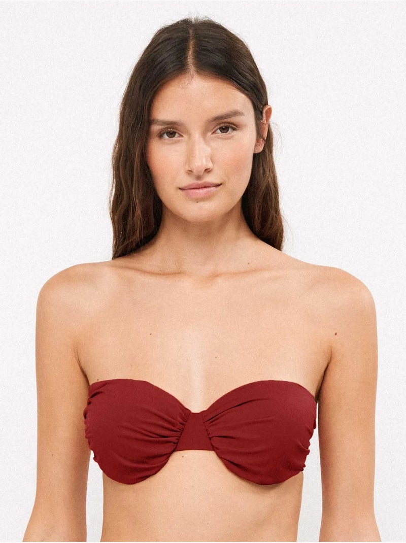 Bandeau bikini top met uitneembare cup Bordeaux - Kiabi