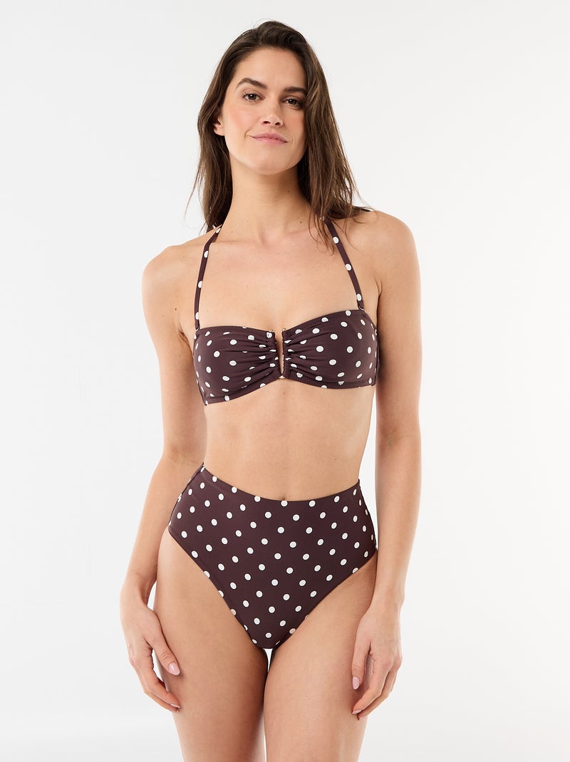 Bandeau bikinitop met stippen Donkerbruin - Kiabi