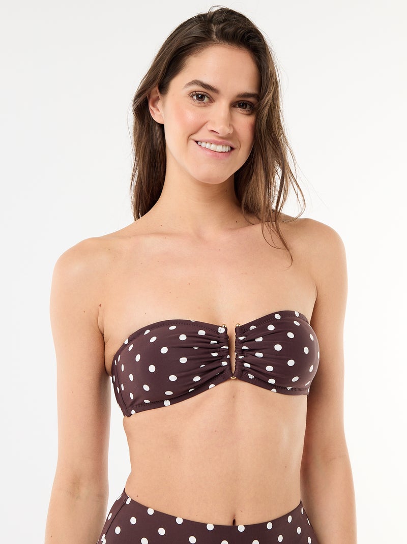 Bandeau bikinitop met stippen Donkerbruin - Kiabi