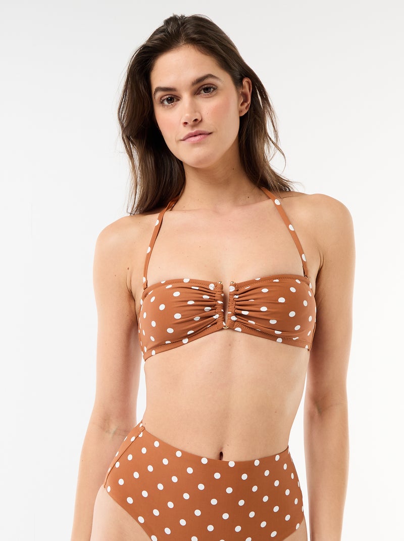Bandeau bikinitop met stippen Lichtbruin - Kiabi