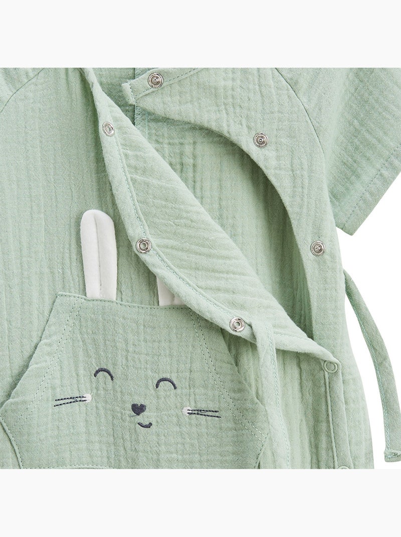 Barboteuse b?b? en gaze de coton ouverture crois?e Frimousse Vert - Kiabi