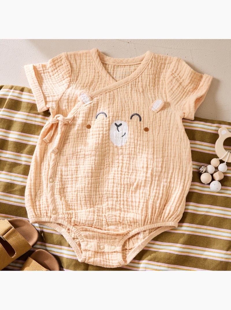 Barboteuse b?b? en gaze de coton ouverture crois?e Noisette Orange - Kiabi