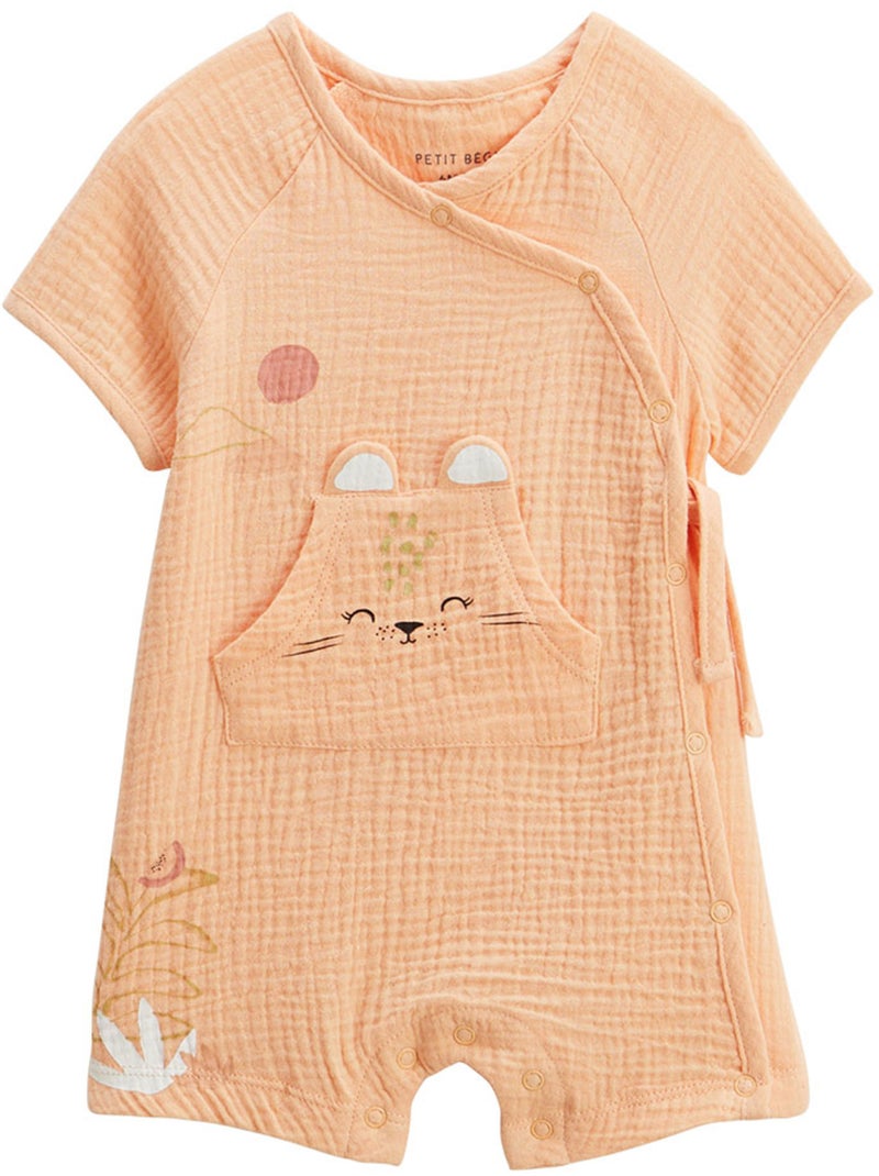 Barboteuse b?b? + headband en gaze de coton Sierra Peche - Kiabi