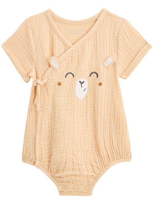 Barboteuse bébé en gaze de coton ouverture croisée Noisette - Kiabi Barboteuse bébé en gaze de coton ouverture croisée Noisette - Kiabi