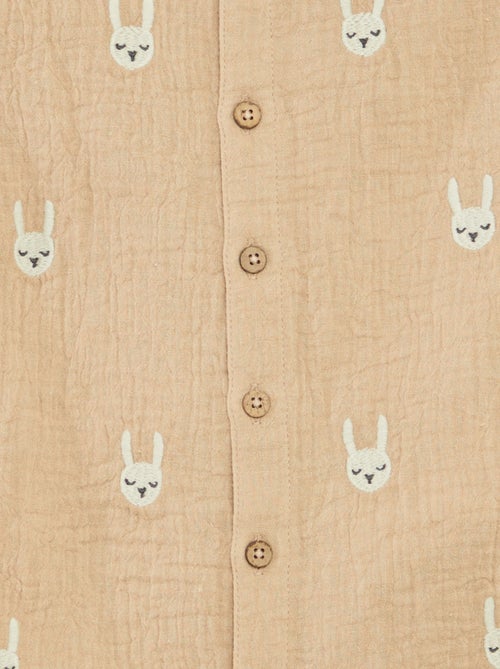 Barboteuse courte en gaze de coton avec broderies fantaisies - Kiabi