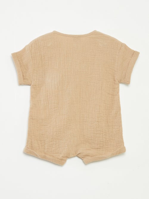 Barboteuse courte en gaze de coton avec broderies fantaisies - Kiabi