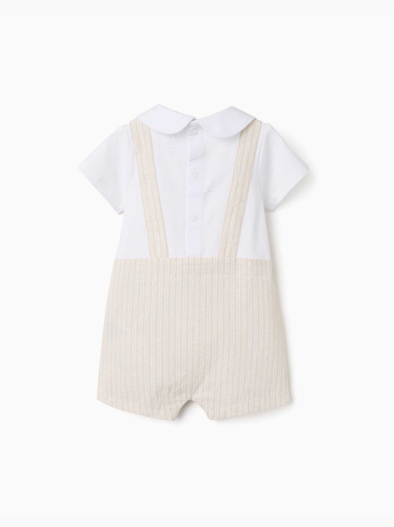 Barboteuse en coton et lin à rayures Beige clair - Kiabi