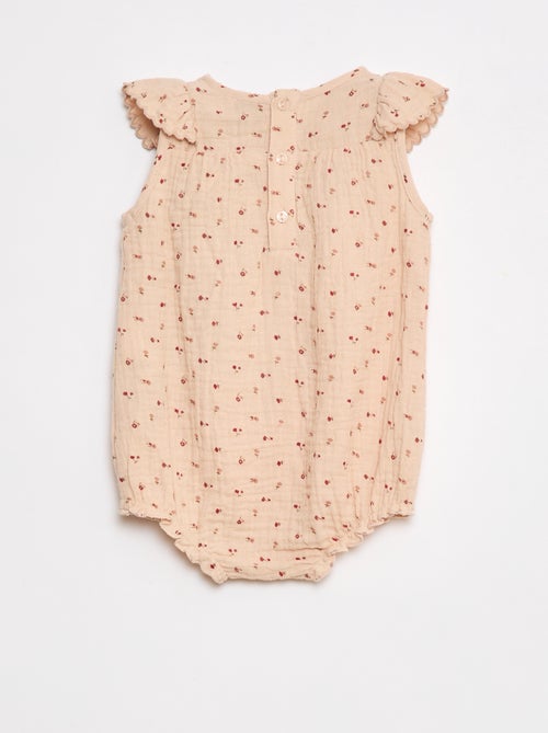 Barboteuse en gaze de coton avec volant devant - Kiabi