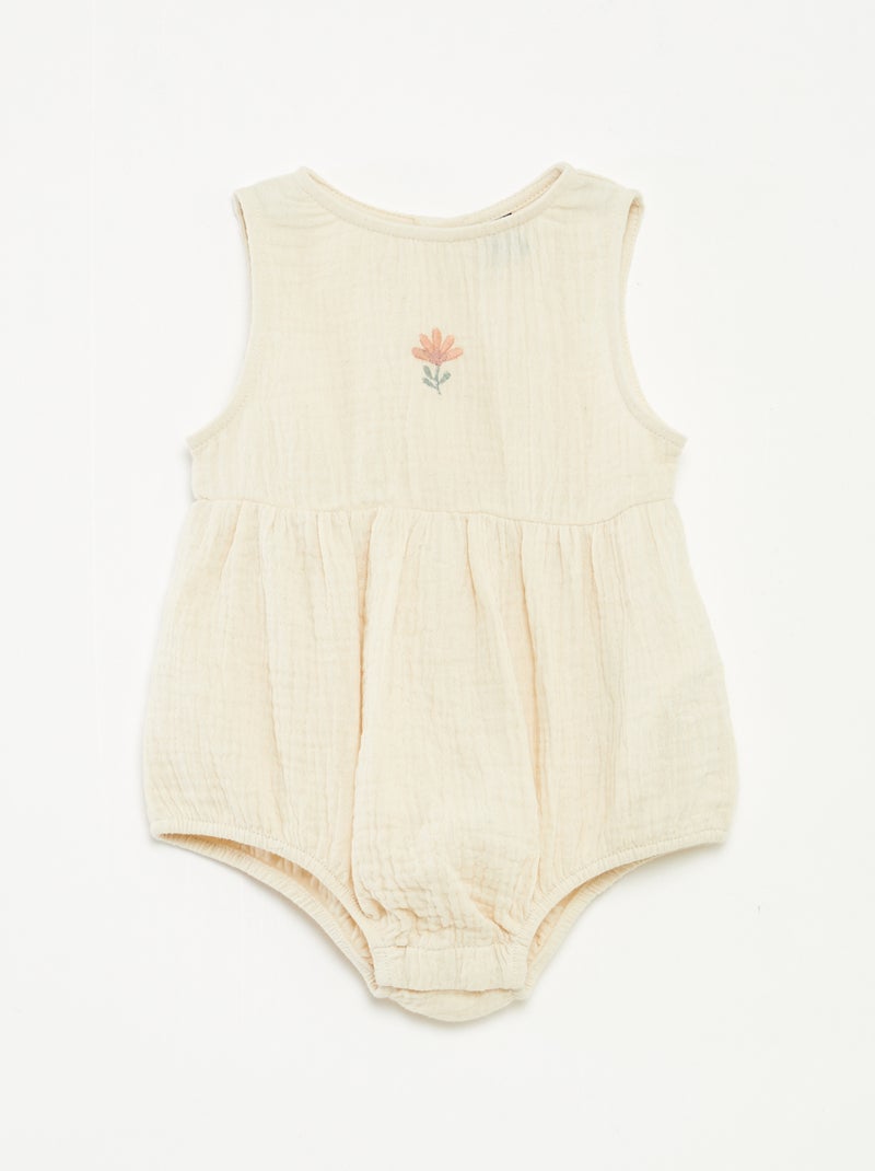 Barboteuse en gaze de coton unie Blanc - Kiabi