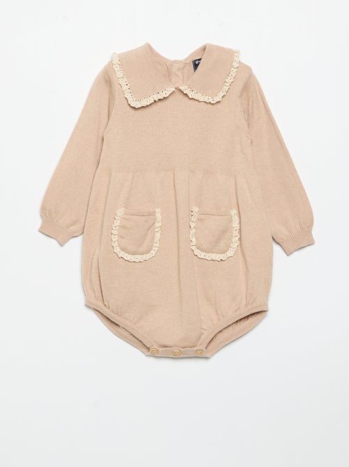 Barboteuse en tricot avec col et poches fantaisie - Kiabi