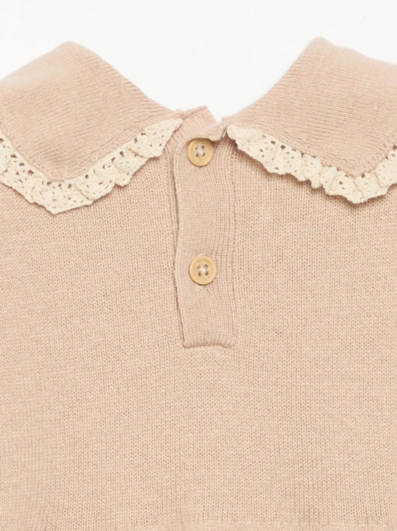Barboteuse en tricot avec col et poches fantaisie Beige - Kiabi