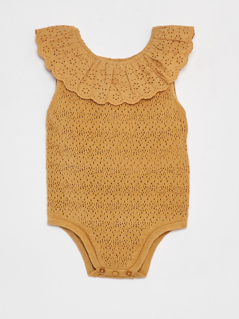 Barboteuse en tricot avec col fantaisiste BEIGE - Kiabi