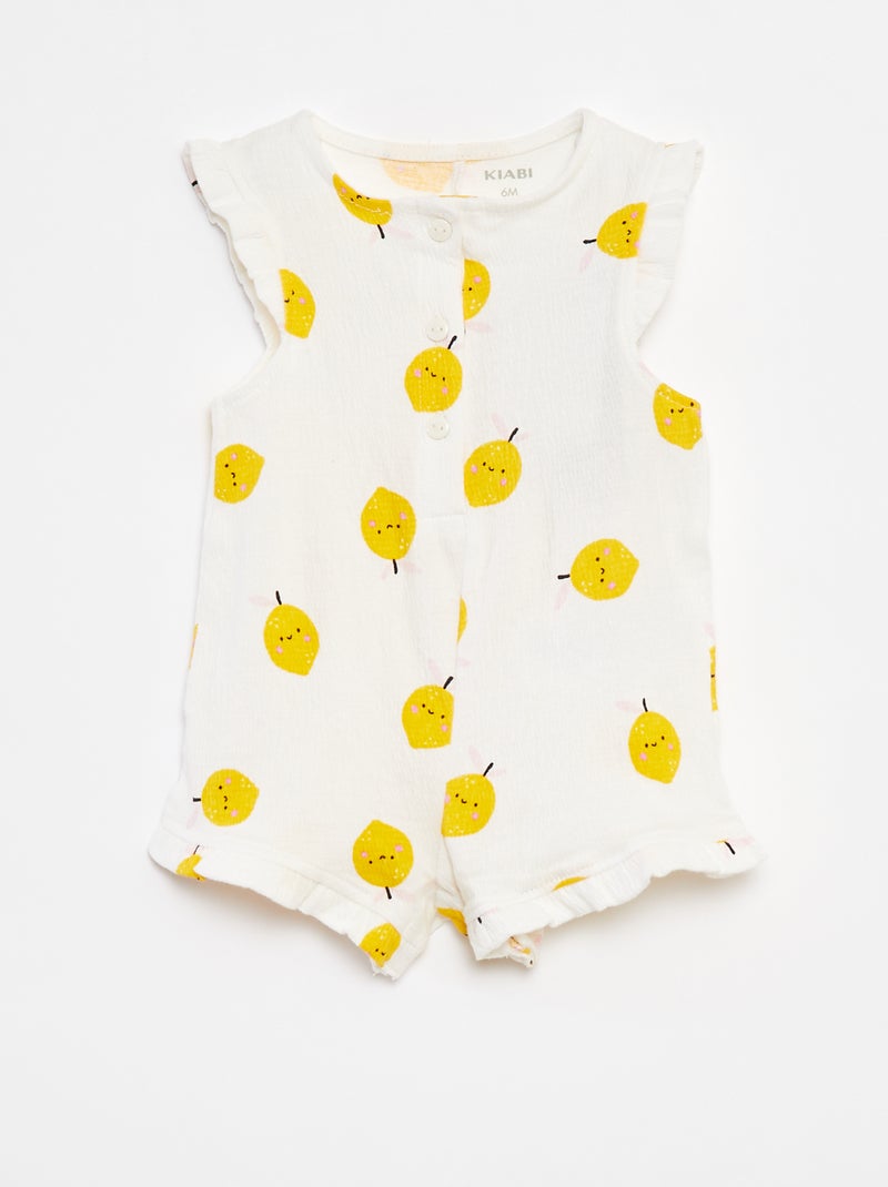 Barboteuse imprimée en maille froissée Blanc/jaune - Kiabi