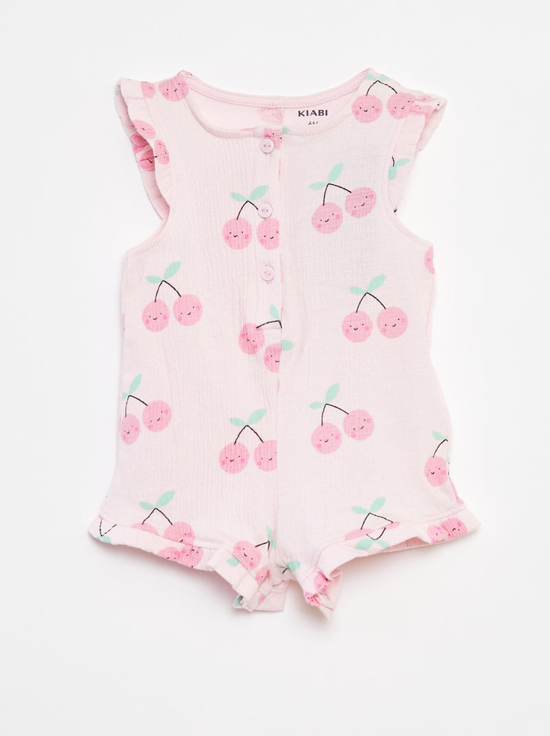 Barboteuse imprimée en maille froissée Rose - Kiabi