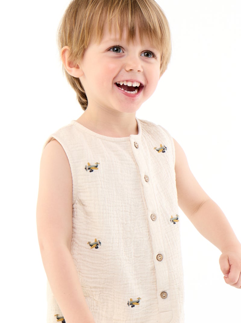 Barboteuse sans manches en gaze de coton Beige - Kiabi