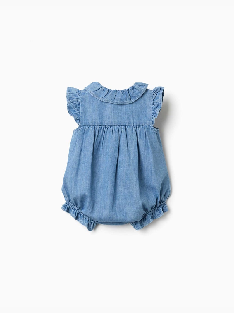 Barboteuse sans manches en jean avec volants Bleu Bleu - Kiabi