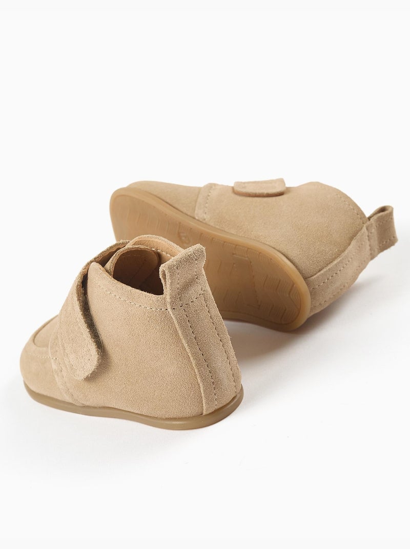 Barefoot suède enkellaarsjes met klittenbandsluiting Beige - Kiabi