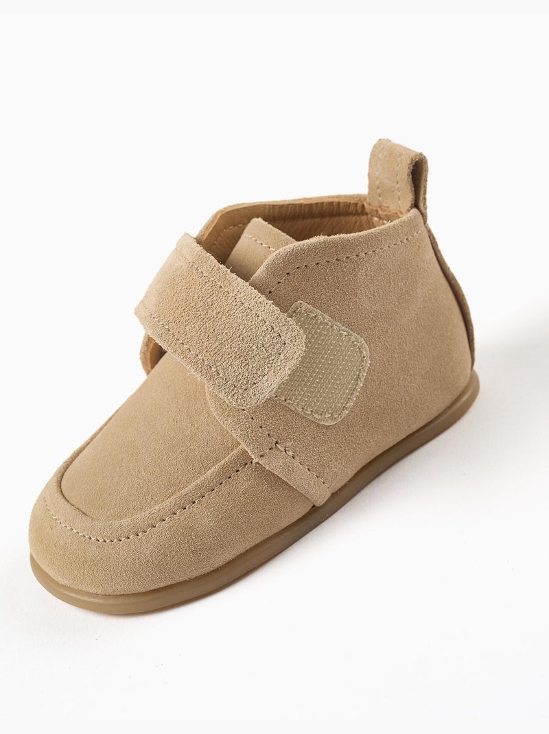 Barefoot suède enkellaarsjes met klittenbandsluiting Beige - Kiabi