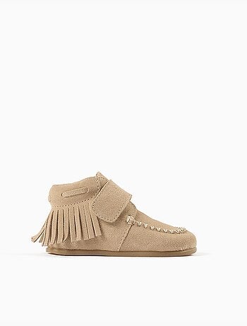Barefoot suède franjes laarsjes met klittenbandsluiting