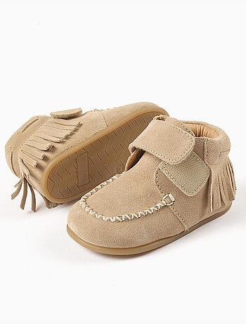 Barefoot suède franjes laarsjes met klittenbandsluiting