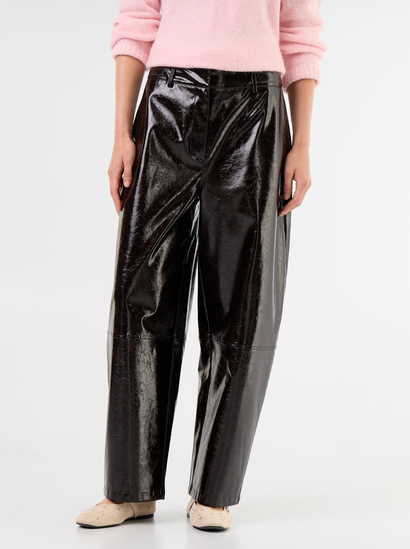 Barrel fit-broek van imitatieleer Bruin - Kiabi