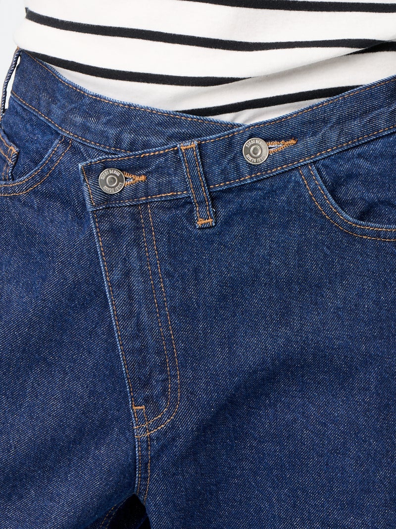 Barrel fit jeans met asymmetrische knoopsluiting Blauw - Kiabi