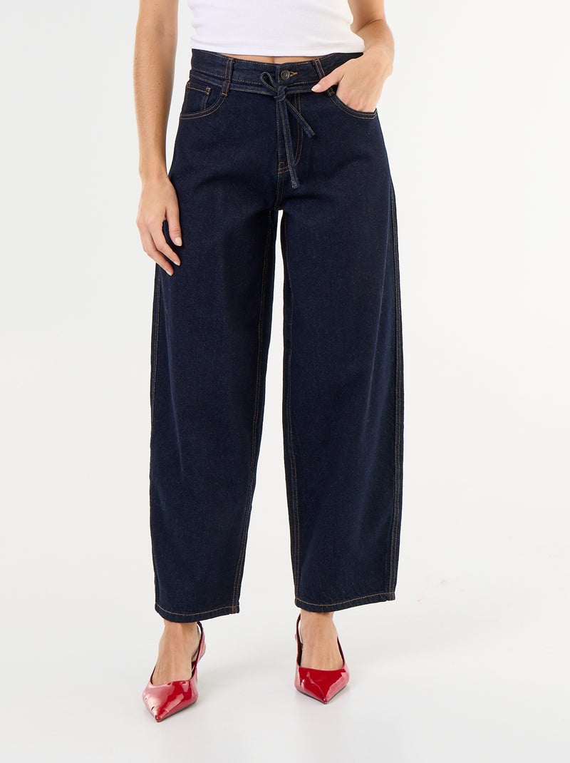 Barrel jeans met strikceintuur Blauw - Kiabi