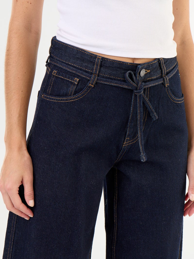 Barrel jeans met strikceintuur Blauw - Kiabi