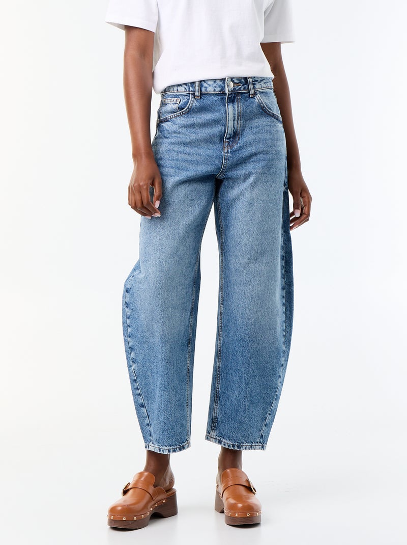 Barrel jeans / wijde pasvorm hoge taille Blauw - Kiabi