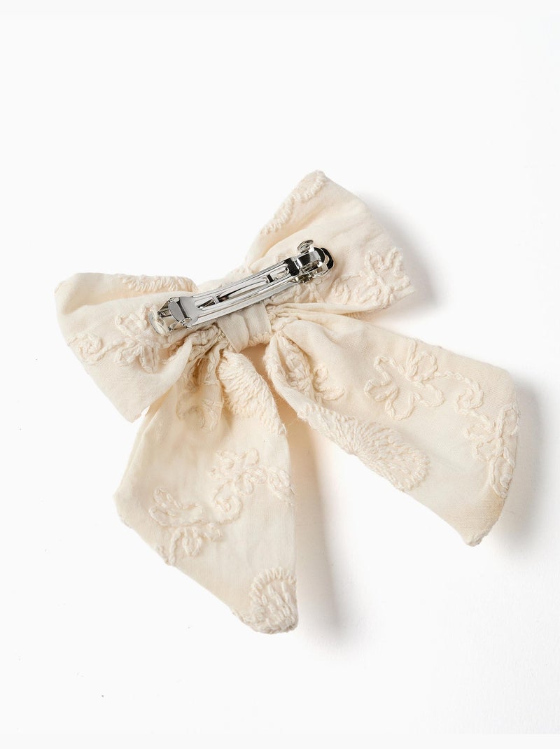 Barrette avec nœud et broderie Blanc - Kiabi