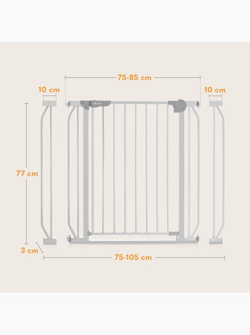 Barrière de sécurité bébé LIONELO Truus Slim - 75-105 cm - Fixation par pression - Sans perçage - Kiabi Barrière de sécurité bébé LIONELO Truus Slim - 75-105 cm - Fixation par pression - Sans perçage - Kiabi