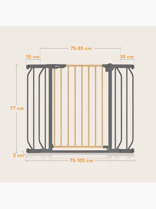 Barrière de sécurité bébé LIONELO Truus Slim - 75-105 cm - Fixation par pression - Sans perçage - Kiabi Barrière de sécurité bébé LIONELO Truus Slim - 75-105 cm - Fixation par pression - Sans perçage - Kiabi