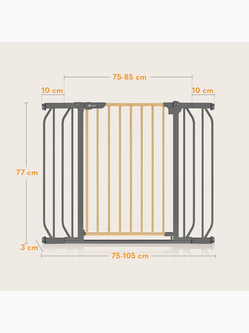 Barrière de sécurité bébé LIONELO Truus Slim - 75-105 cm - Fixation par pression - Sans perçage Gris Marron - Kiabi