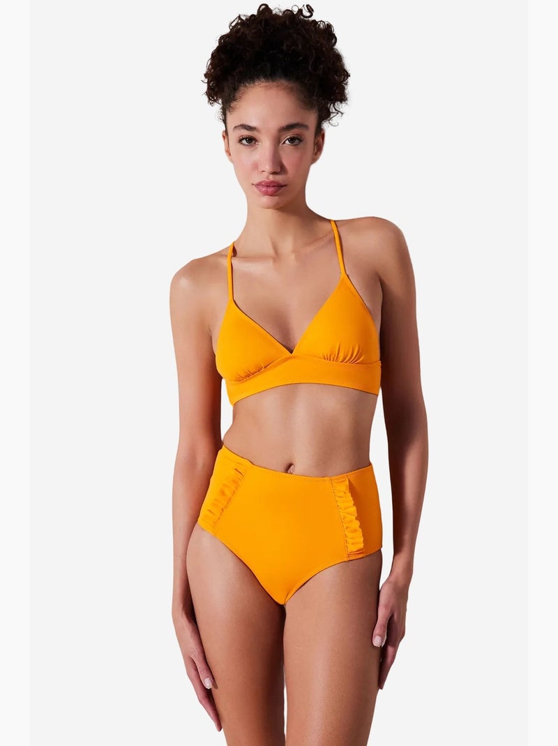 Bas de bikini taille haute à volants penti Orange - Kiabi