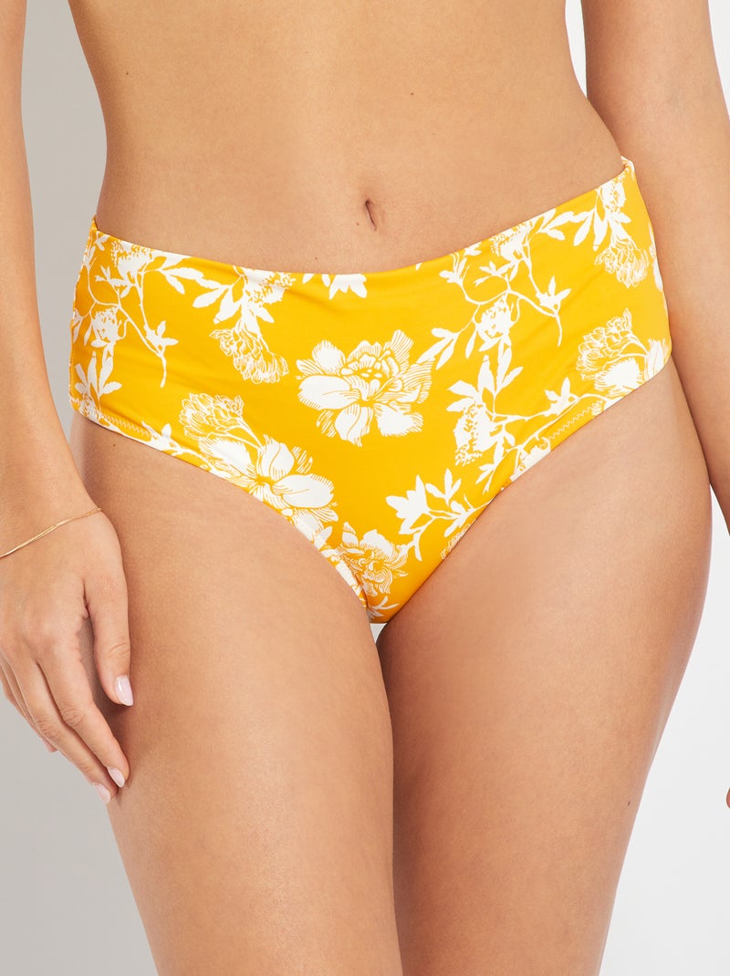 Bas de maillot de bain taille haute ajustable jaune safran - Kiabi