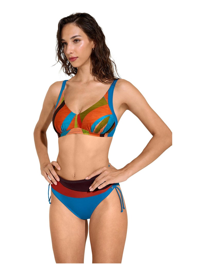 Bas maillot slip de bain taille haute côtés réglables viviero Bleu turquoise - Kiabi