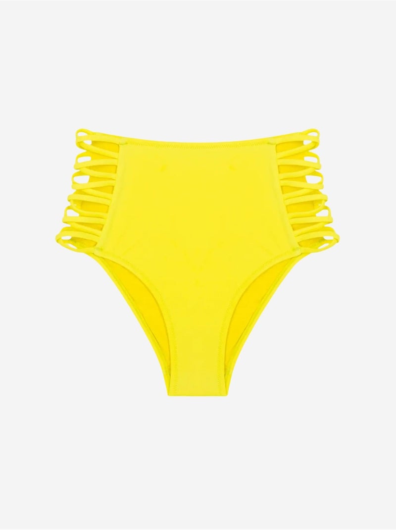 Basic bikinibroekje met hoge taille en koorddetail penti Citroengeel - Kiabi