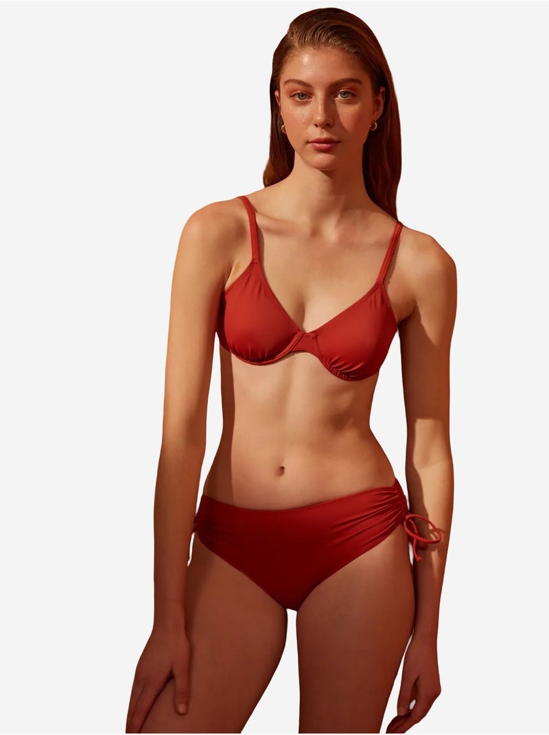 Basic bikinibroekje met hoge taille en strik penti Terracotta - Kiabi