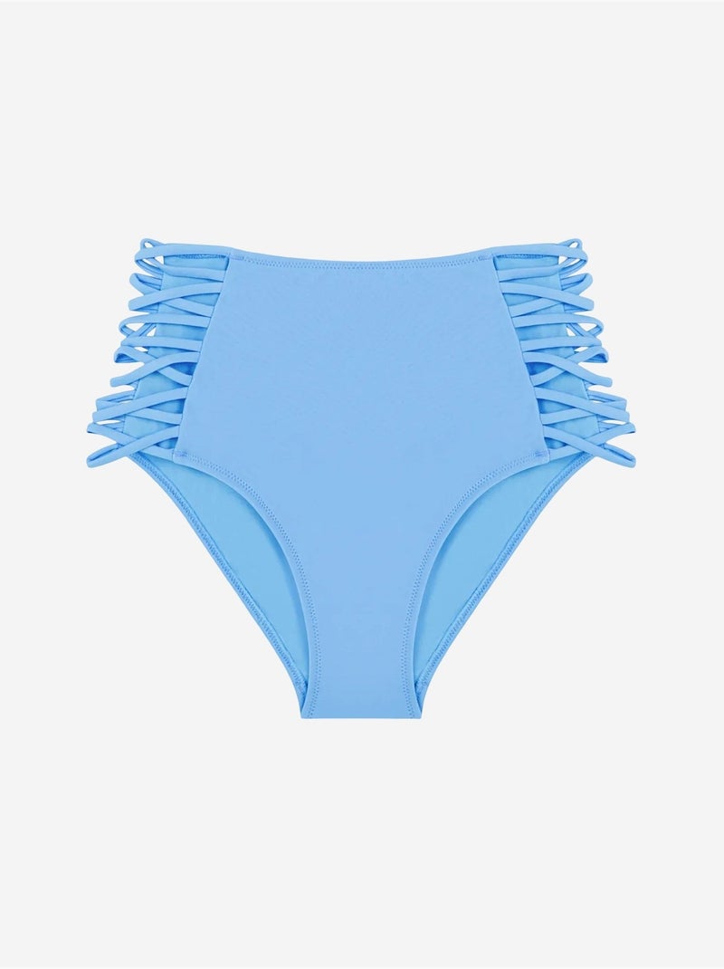Basic bikinibroekje met hoge taille en strikdetails aan de zijkant penti Hemelsblauw - Kiabi