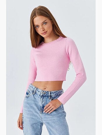 Basic cropped gebreide top met lange mouwen mixray