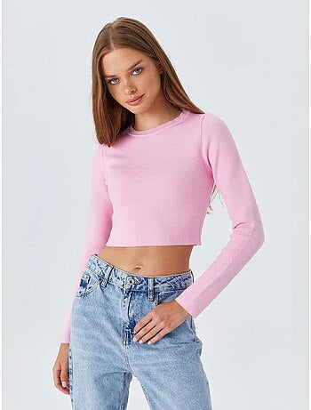Basic cropped gebreide top met lange mouwen mixray