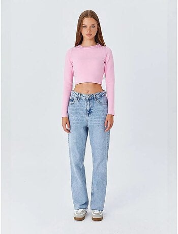 Basic cropped gebreide top met lange mouwen mixray