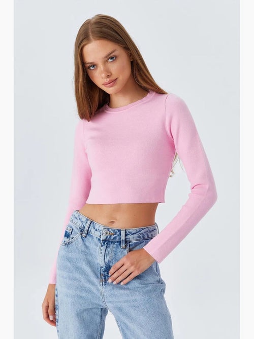 Basic cropped gebreide top met lange mouwen mixray - Kiabi Basic cropped gebreide top met lange mouwen mixray - Kiabi