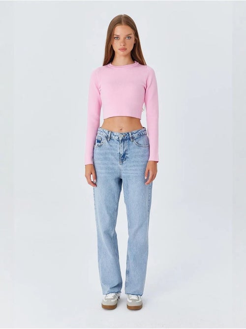 Basic cropped gebreide top met lange mouwen mixray - Kiabi Basic cropped gebreide top met lange mouwen mixray - Kiabi