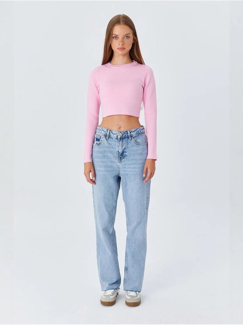 Basic cropped gebreide top met lange mouwen mixray Bleekroze - Kiabi
