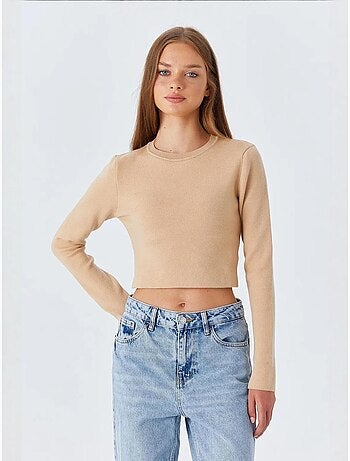 Basic cropped gebreide top met lange mouwen mixray